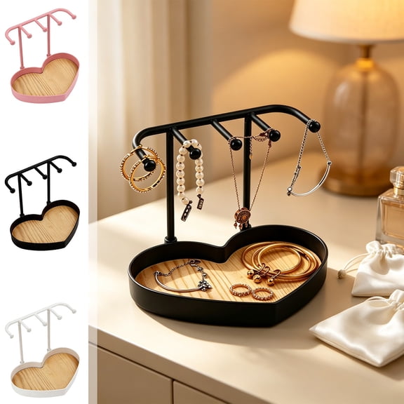 Tdxkok Black Desktop Jewelry Storage Stand, Countertop Trinket Organizer Rack, Tabletop Accessory Holder for Earrings Necklaces Small Personal Items