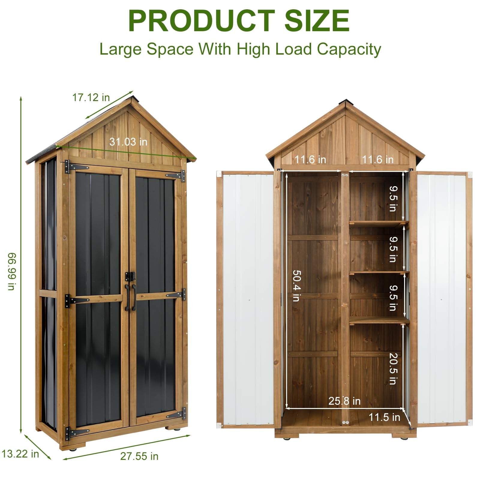 Gowoodhut Outdoor Storage Cabinet Waterproof, Outdoor Storage Shed with Shelves, Wood & Metal Patio Backyard Garden Storage Cabinet Tool Organizer for Outside