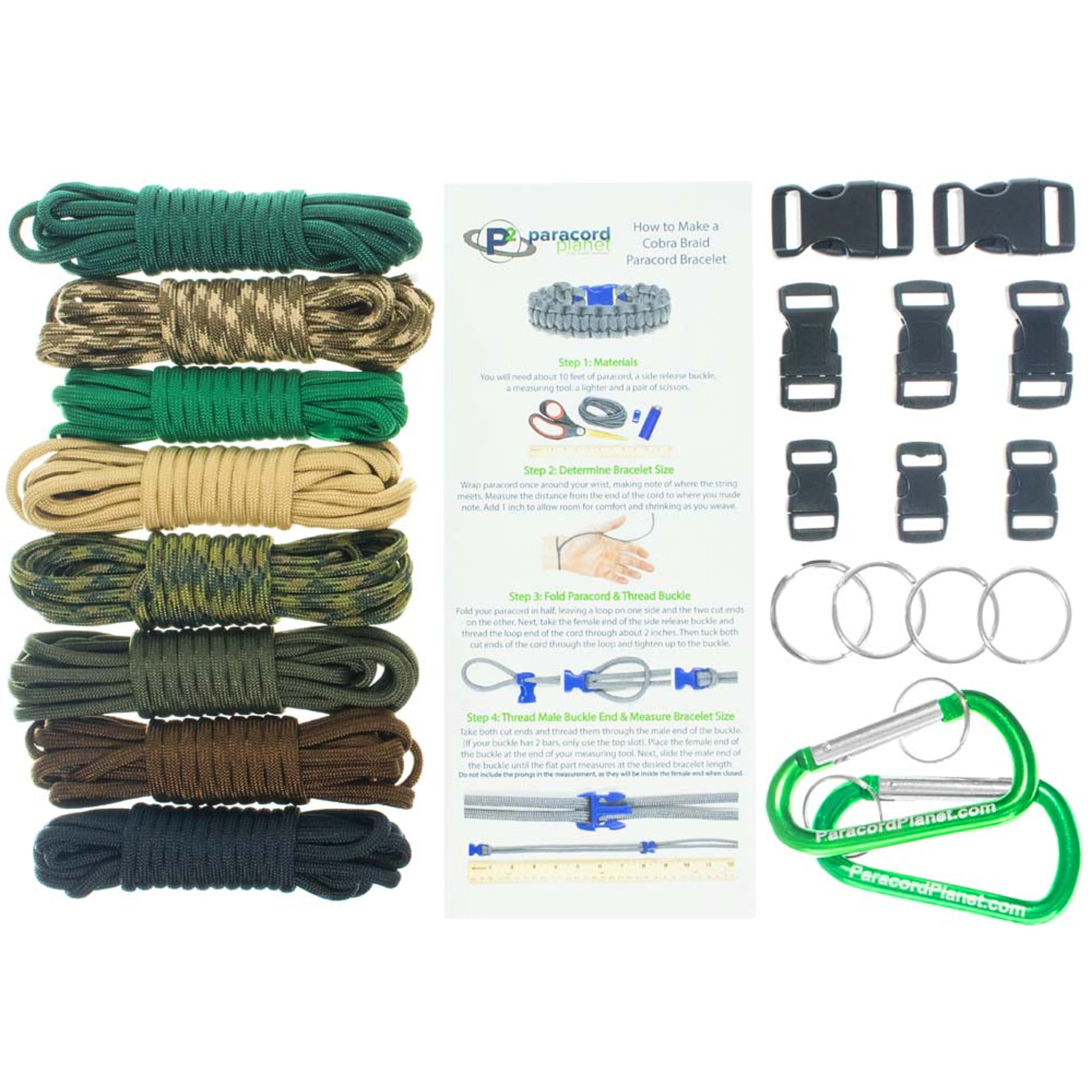 Paracord Survival Rope Bracelet Kit with 100 Feet 550 lb Para Cord & 10 Buckles 