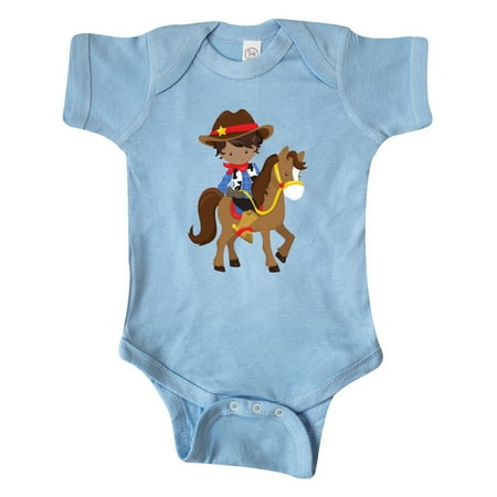 

Inktastic African American Boy Little Cowboy Brown Horse Gift Baby Boy Bodysuit
