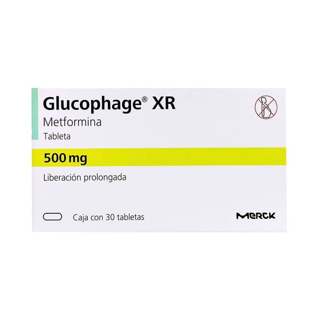 Glucophage XR Metformina 500 mg 30 tabletas de liberación prolongada