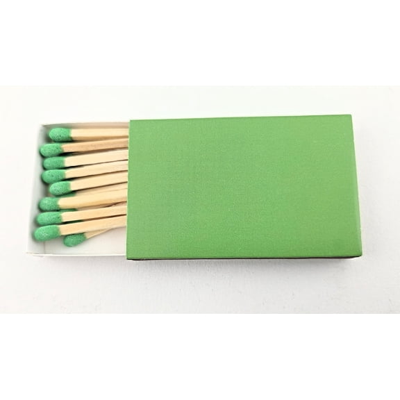 Party Favors Plus Wooden Matches with Green Tips, Plain Green Cover Box, 50 Count