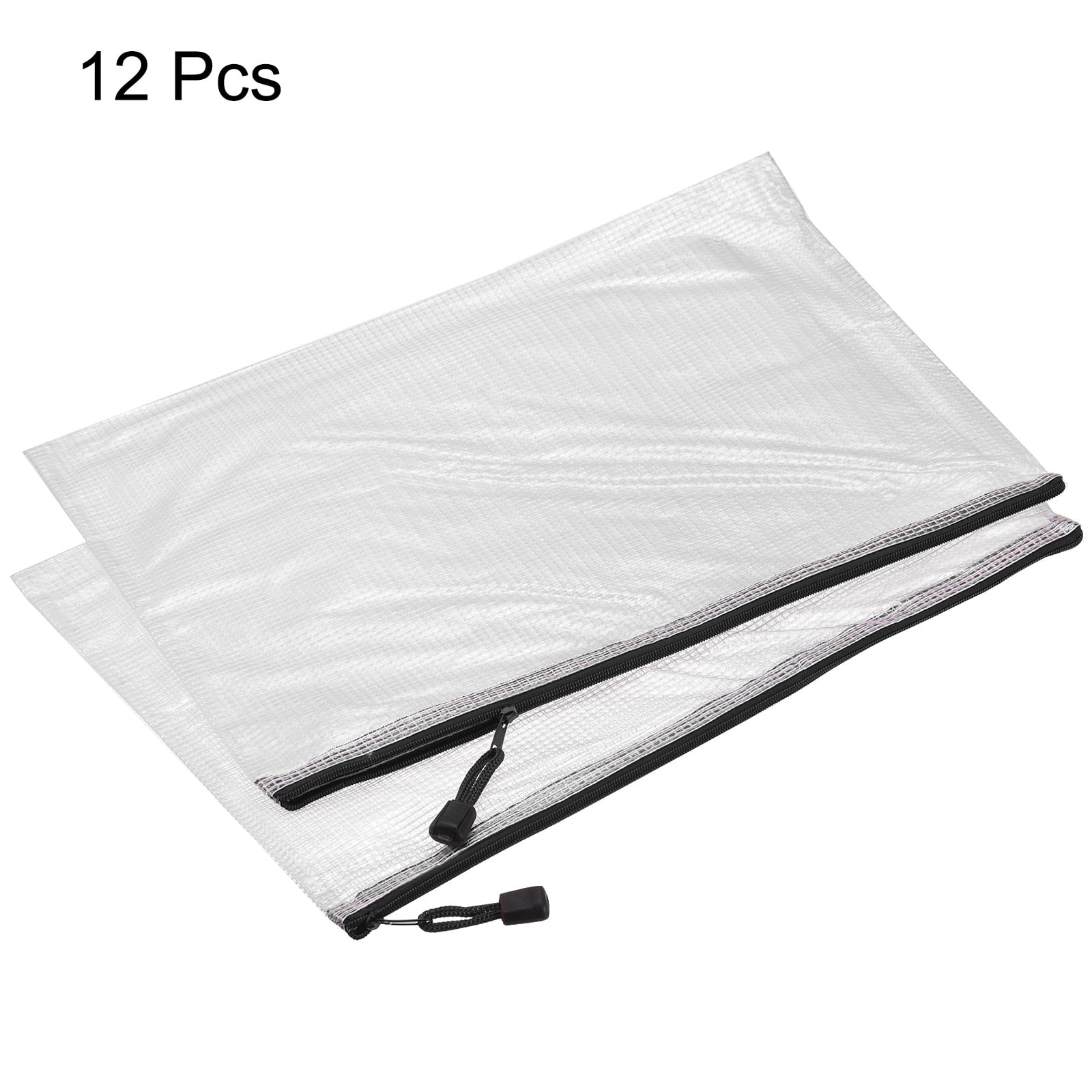 Unique Bargains Mesh Zipper Bag Plastic Zip File Pouch Document Folders Home Office Travel Black