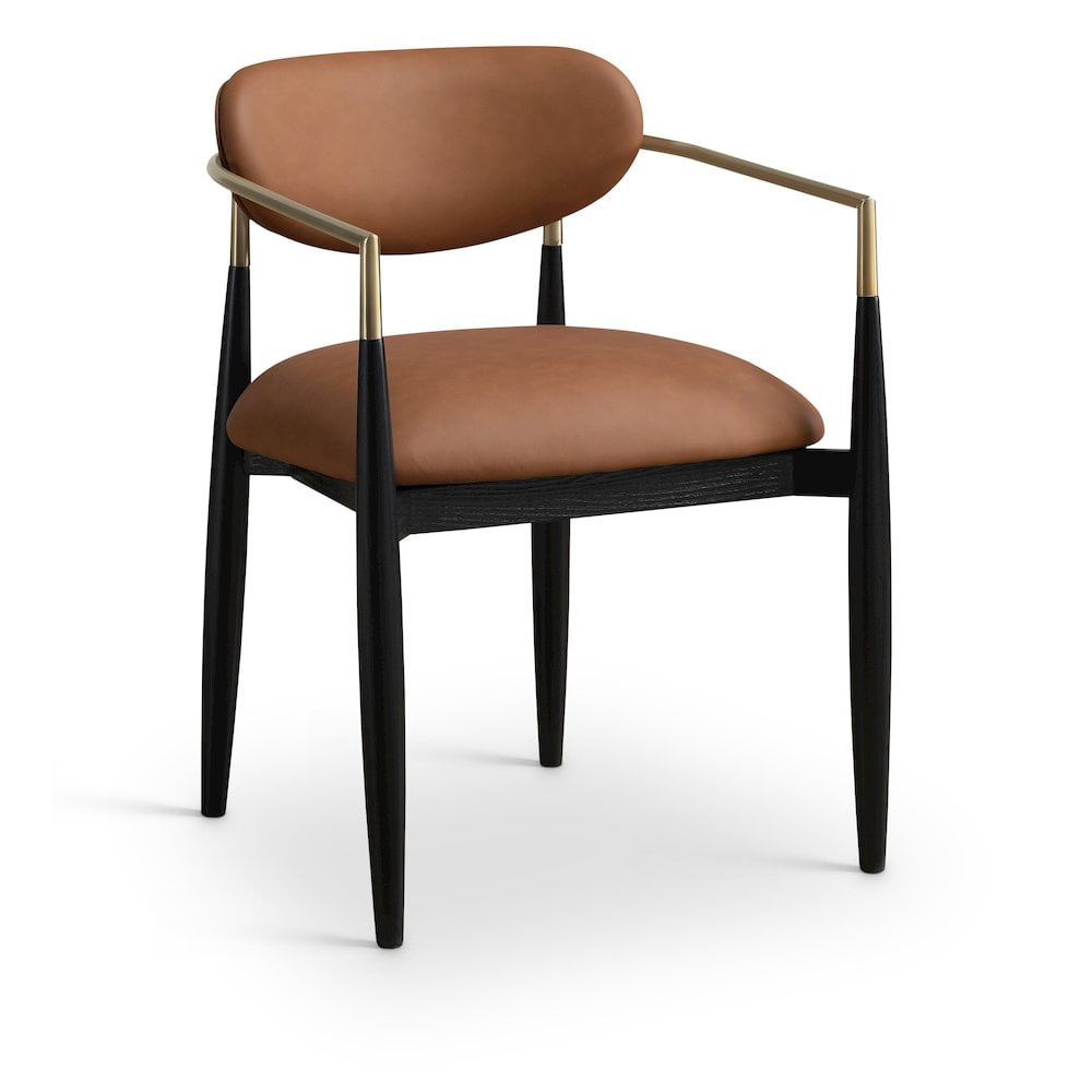 Meridian Furniture Riccio Cognac Vegan Leather Upholstered Dining Arm Chair, Set of 2