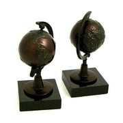 Bey-Berk Metal Globe Book Ends 8"H Bronze (R15N)