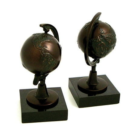 Bey-Berk Metal Globe Book Ends 8"H Bronze (R15N)