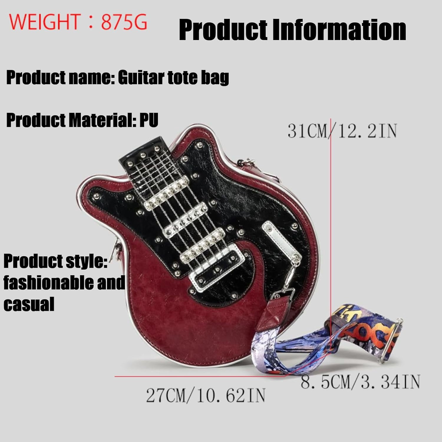 SQDWYGG Small Shoulder Bags Creative Guitar Shape Crossbody Bag Zipper PU Bag for Girls Women Adjustable Shoulder Belt,1,1,1,White,PU,Bucket Shoulder,Mid