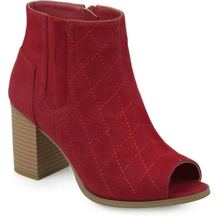 - Womens Stacked Heel Open Toe Quilted Booties