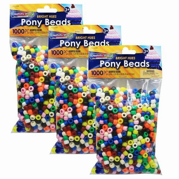 Creativity Street Pony Assorted Beads 6x9 mm (1000 Count, 3 Packs) - Jewelry &  Bracelet Making Kit