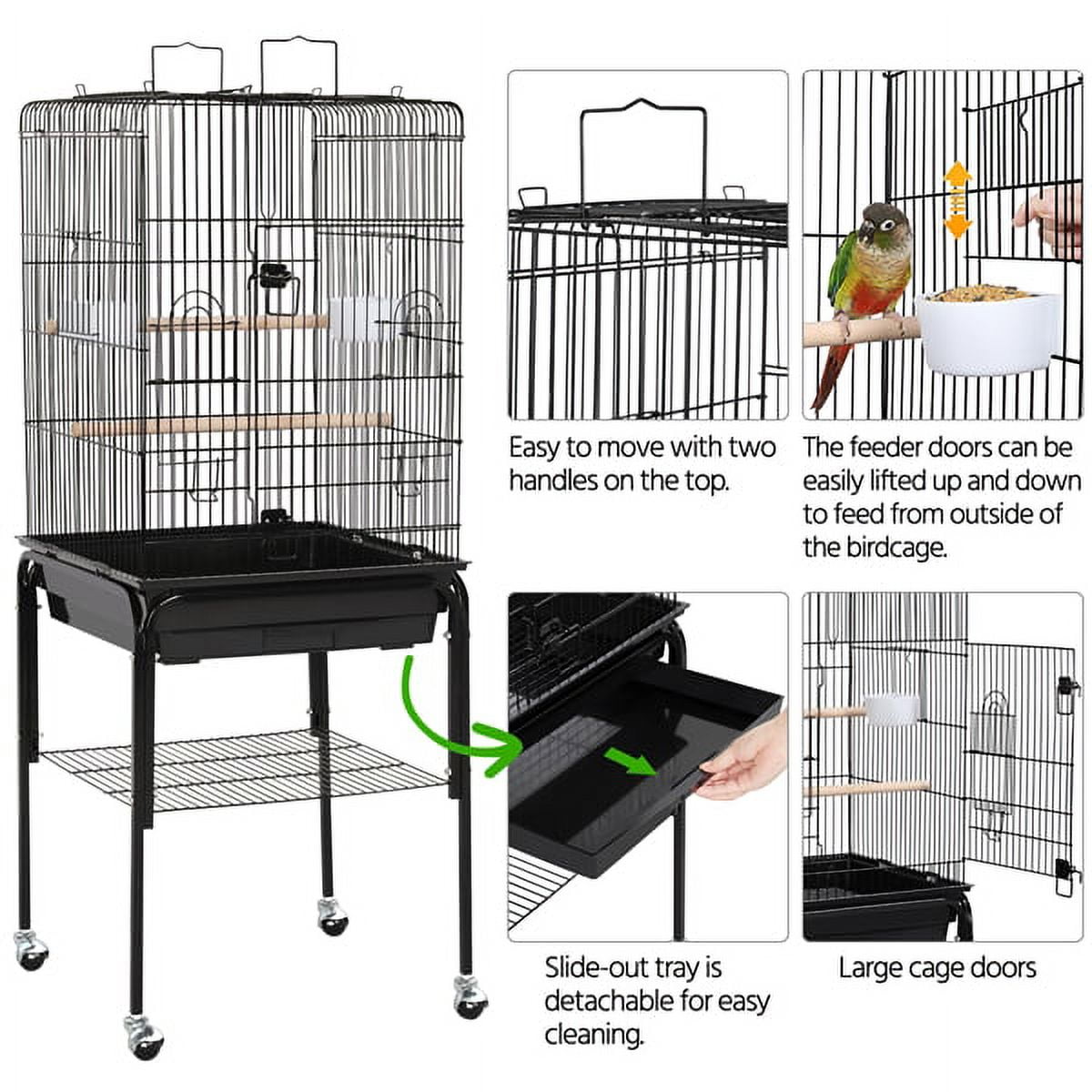 Alden Design 53.5" Metal Rolling Bird Cage with Play Top Stand, Dark Gray