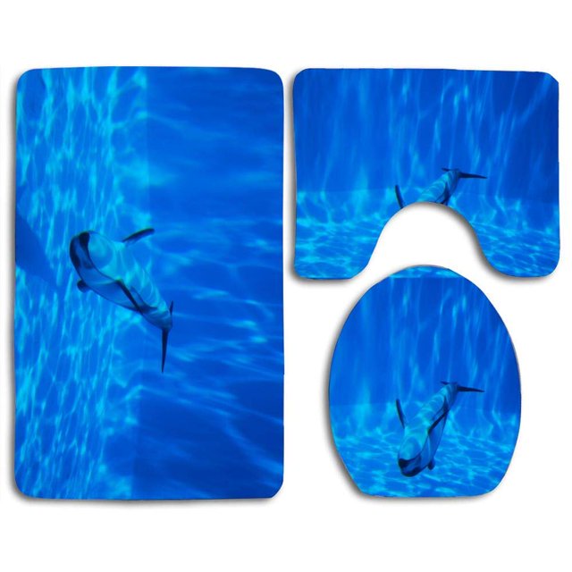 ABPHQTO Delfines nadando bajo el agua Juego de alfombras de baño de 3 piezas Alfombra de baño Alfombra de contorno y tapa de inodoro