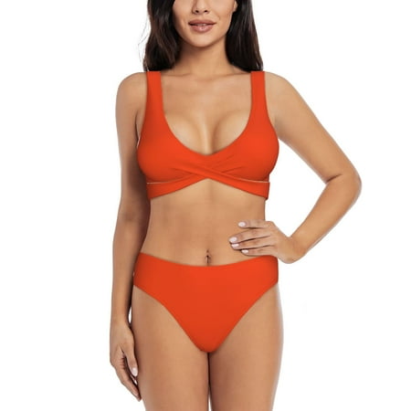 Rocae Orange for Bikini Set for Women Two Piece Sexy High Swimsuits Split Crossover Bikini Large