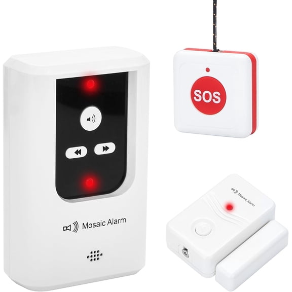 2-in-1 Elderly SOS Call Panic Button Waterproof Caregiver Pager Nurse Alert. Portable Receiver Long-lasting Rechargeable Battery-powered. Doorbell (Door Open Alarm) Cordless Bed Alarms