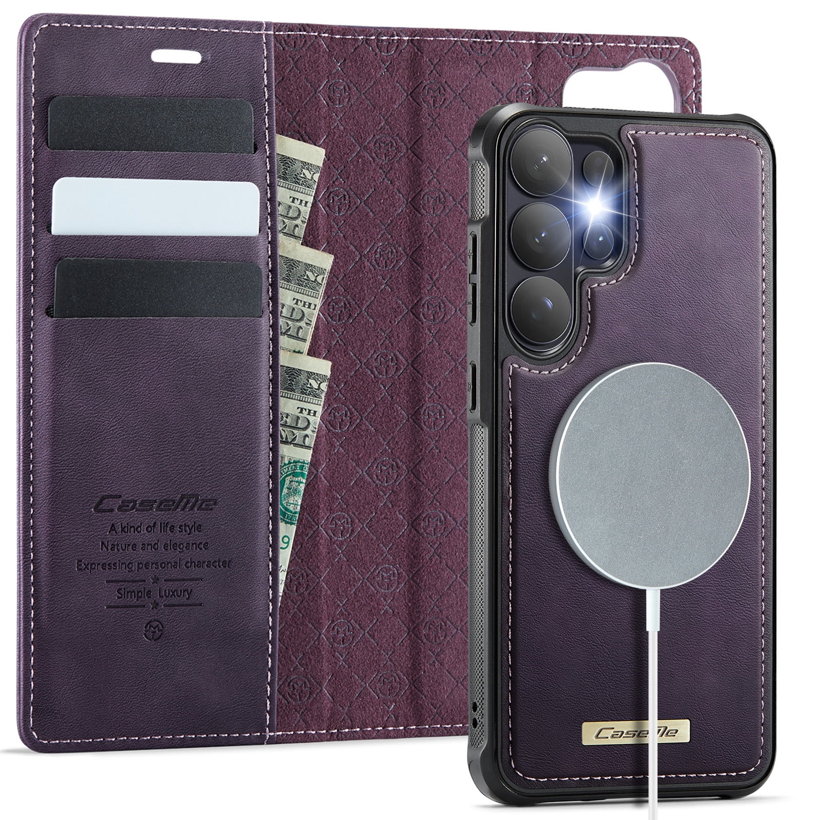 New Phone Case For Samsung Galaxy S26 Ultra, Business Leather Shockproof Flip Stand RFID Card Slots 2-in-1 Detachable Magnetic Wallet Case Cover,Purple