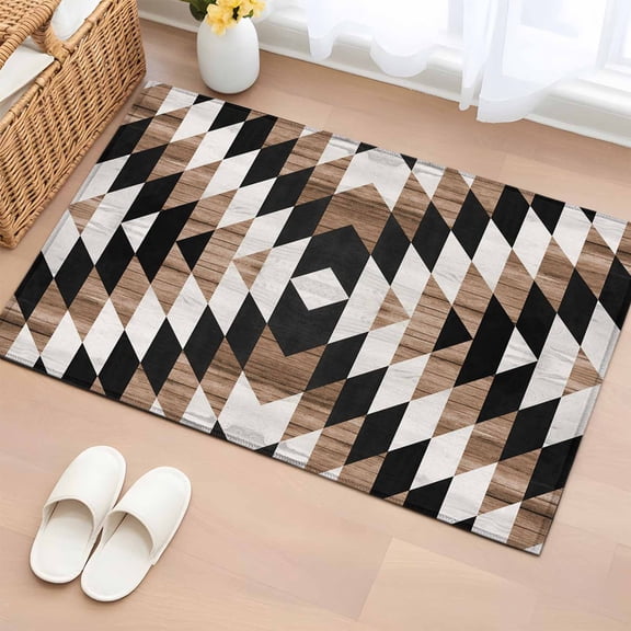 Southwest Brown Bathroom Rug Washable 2x3 Entryway Rug Non Slip Geometric Farmhouse Aztec Tribal Front Door Mat Low Pile Indoor Doormat Throw Floor Carpet for Kitchen Bedroom Entrance