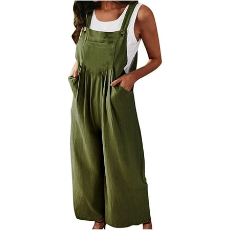 

CebDs Women Formal Jumpsuits Women s Solid Color Cotton Overalls Cropped Loose Casual Overalls Jumpsuit