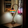 thumbnail image 2 of SILVERFEVER Mosaic Turkish Lamp Moroccan Glass Swan Neck Lantern for Table Desk Bedside Bronze Base Bundle with E12 Light Bulb Rainbow Colors, 2 of 11