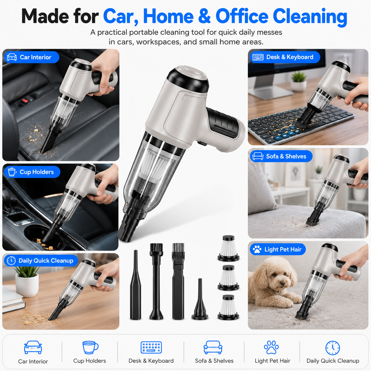 NIUTA Handheld Cordless Car Vacuum Cleaner, 12000Pa photo 6
