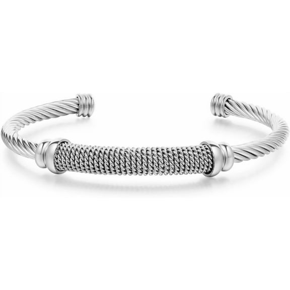 Stainless Steel Braided Woven Cable Wire Open Cuff Bangle Bracelet