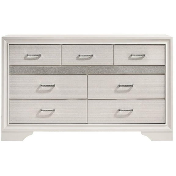 Bowery Hill 7 Drawer Dresser in White and Rhinestone
