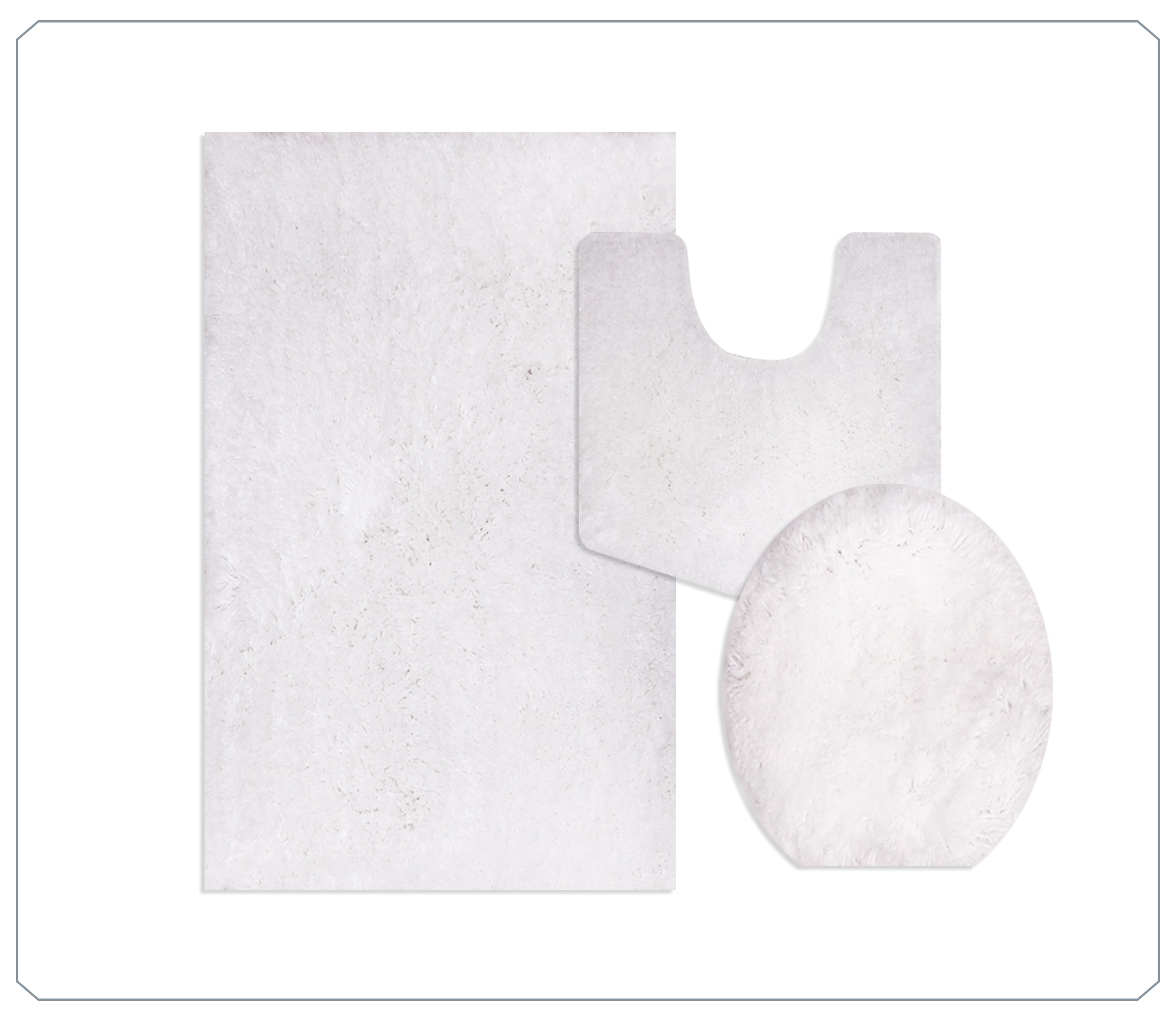 Essential 3-Piece Bathroom Rug Set, Plush Microfiber Bath Mat, U-Shaped Contour Rug and Toilet Lid Cover, Ultra Absorbent, Quick-Dry, Non-Slip Bathroom Mats, Machine Washable, White