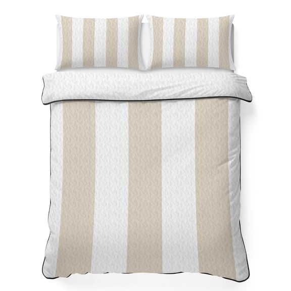 Quilts Queen Size Bedding Set, Cream Striped Lightweight Quilted Comforter, Vertical Stripe Boho Minimalist Country Soft Reversible Bedspread Coverlet with Pillow Covers for All Season, 90" x 96"