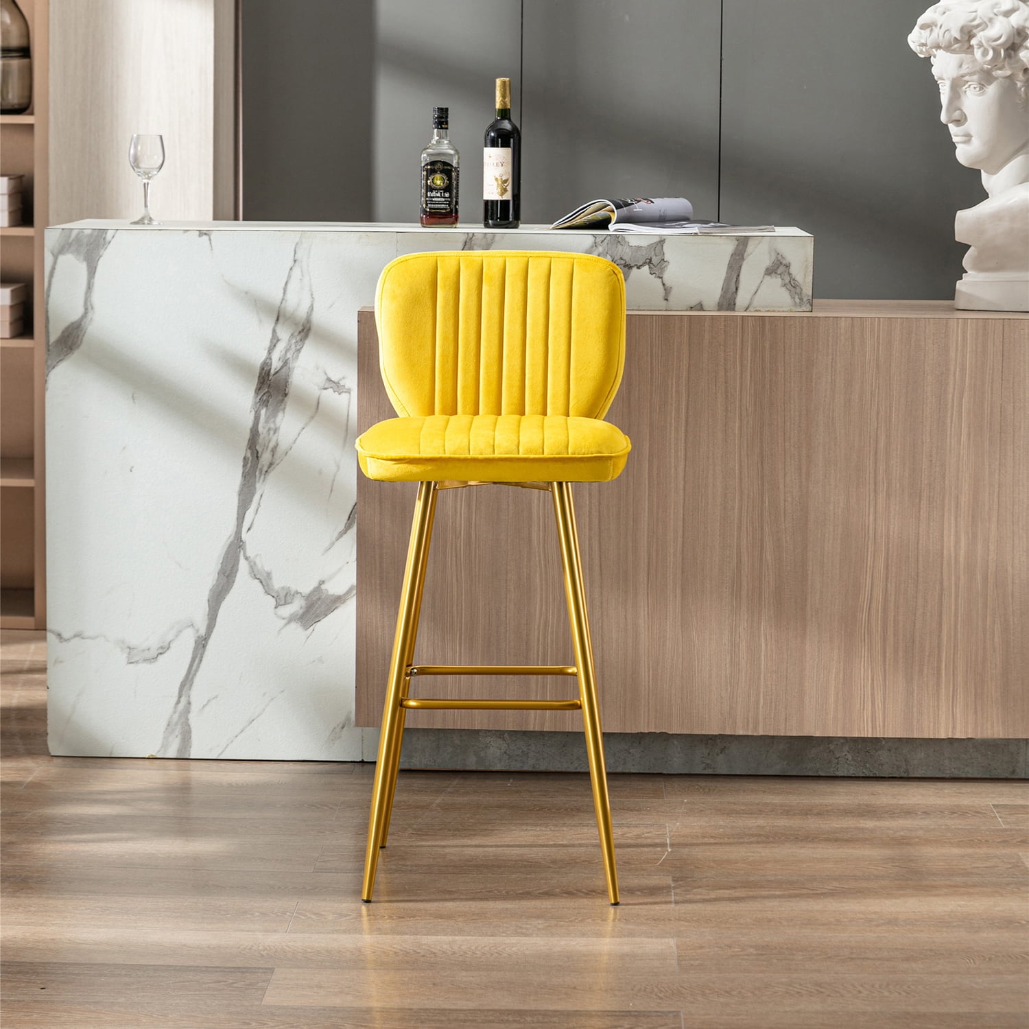 Kepooman Modern Design Bar Stools Set of 1 with Back for Bar Counter, Yellow Kepooman Modern Design Bar Stools Set of 1 with Back for Bar Counter, Yellow