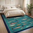 thumbnail image 3 of ODIKA Hooked Fishing Novelty Lake Vintage Tackle Lure Motifs Nautical Non-Slip Flatwoven for Living Room, Under Sectional, Family, 3 of 7