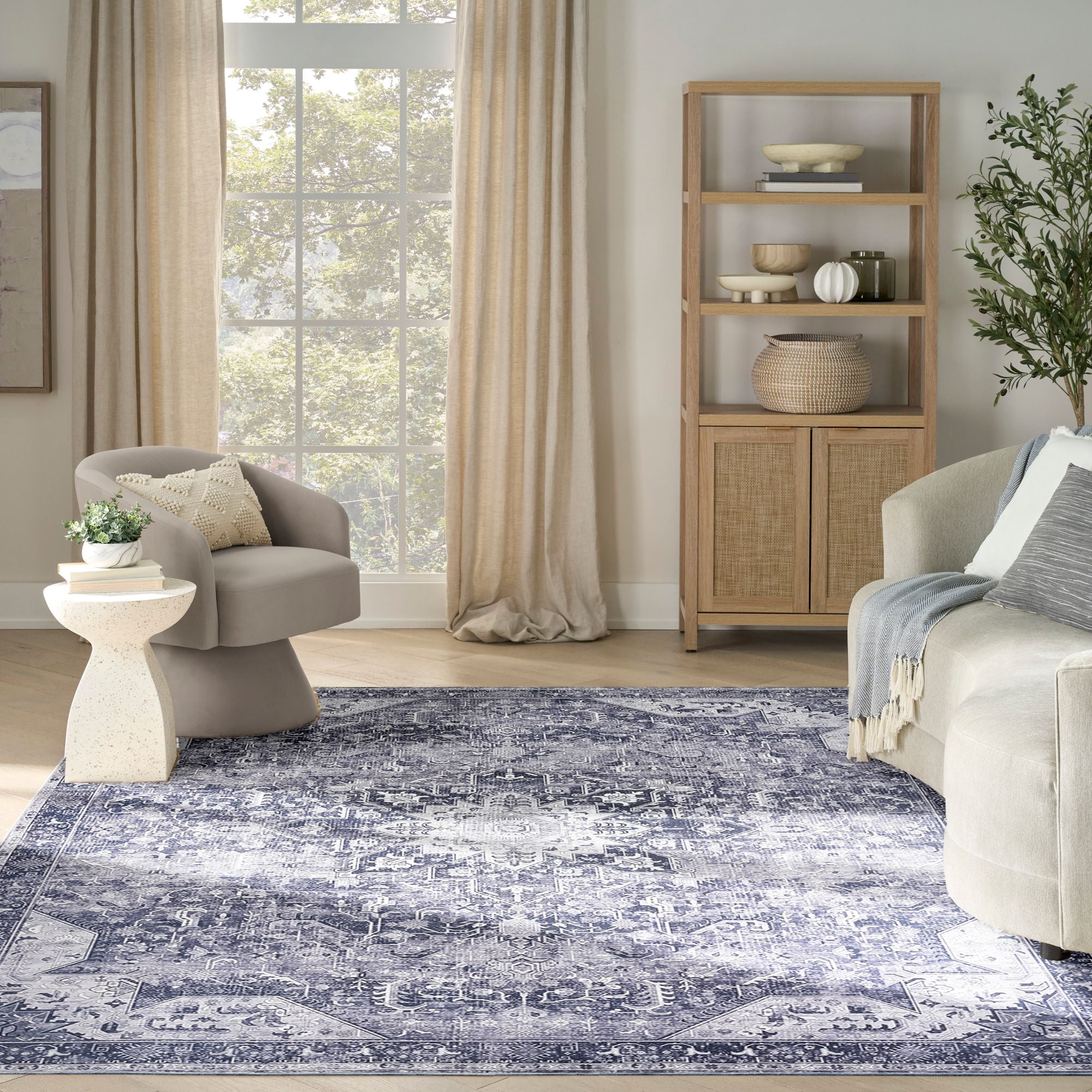 Nourison Washables Vintage Non-Slip Indoor Rug Charcoal Grey 8' x 10'