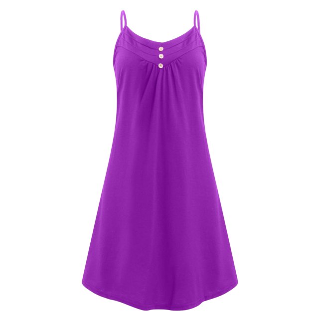 Innerwin Robes à Bretelles Spaghetti Robe Courte Mini Robe de Soirée Boutonnée Ample Robe Trapèze Violette 4TG