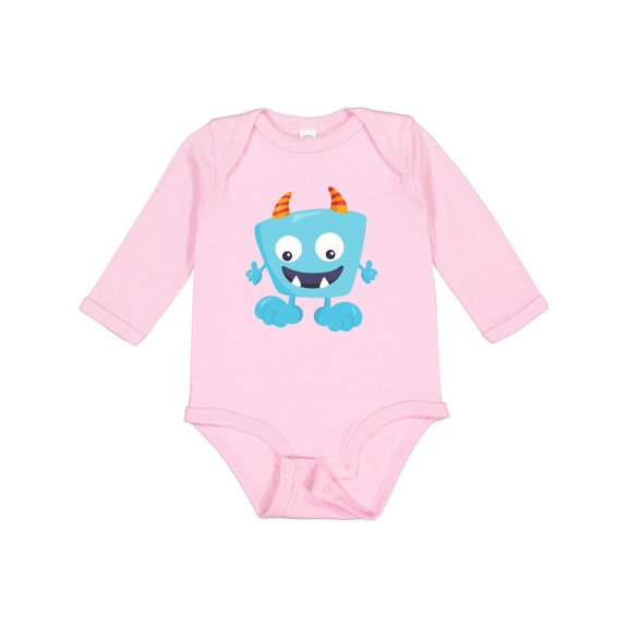 Inktastic Cute Monster, Little Monster, Blue Monster, Horns Boys or Girls Long Sleeve Baby Bodysuit