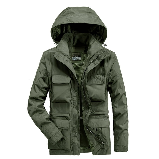 LOVZFMLL Jackets for Men's Solid Color Baseball Suit Functional Multi Pocket Coat Three Coat Work Jacket