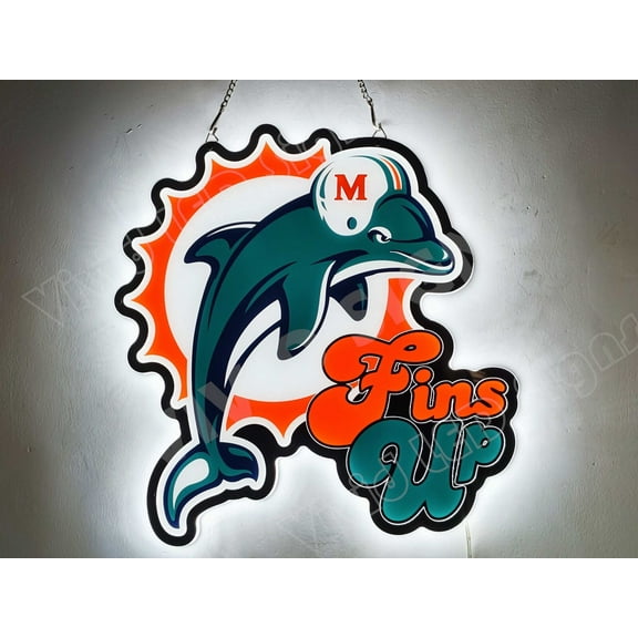 Queen Sense 16" Custom For Miamis Sports League Dolphins Fins Up 3D Led Sign Light Vivid Printing Tech Design Beer Bar Pub Decor Wall Decor Party Gift Artwork Lamp 116MDLFU-LED3D
