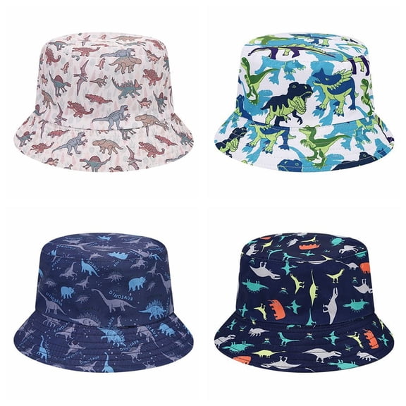 Helii Bucket Hat Casual Dinosaur Print Foldable Wide Brim Sun Protection Bucket Hat Lightweight Breathable Fishing Cap for Outdoor Travel Daily Wear Summer Beige