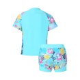 thumbnail image 2 of CHICTRY Kids Girls Rash Guard Swimsuit Floral Print Short Sleeve Shirt with Shorts Tankini Set Blue Cartoon Horse 6, 2 of 7