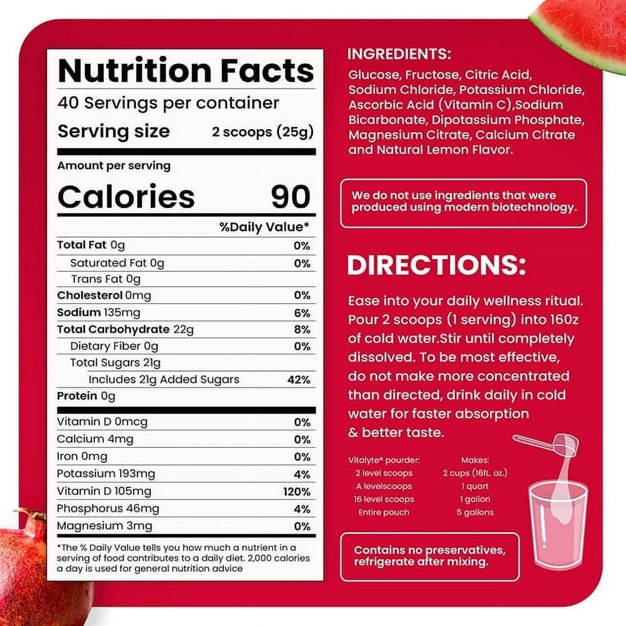 Vitalyte Fruit Punch Electrolyte Powder Mix, Isotonic Hydration, 160 Servings (4-pack, 35 oz Each)