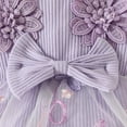 thumbnail image 7 of Rompers Girls Romper Dress Daily Fly Sleeve Flower Embroidery Mesh Tlle Skirt Hem Ribbed Baby Onesies Purple 12 Months-18 Months, 7 of 7