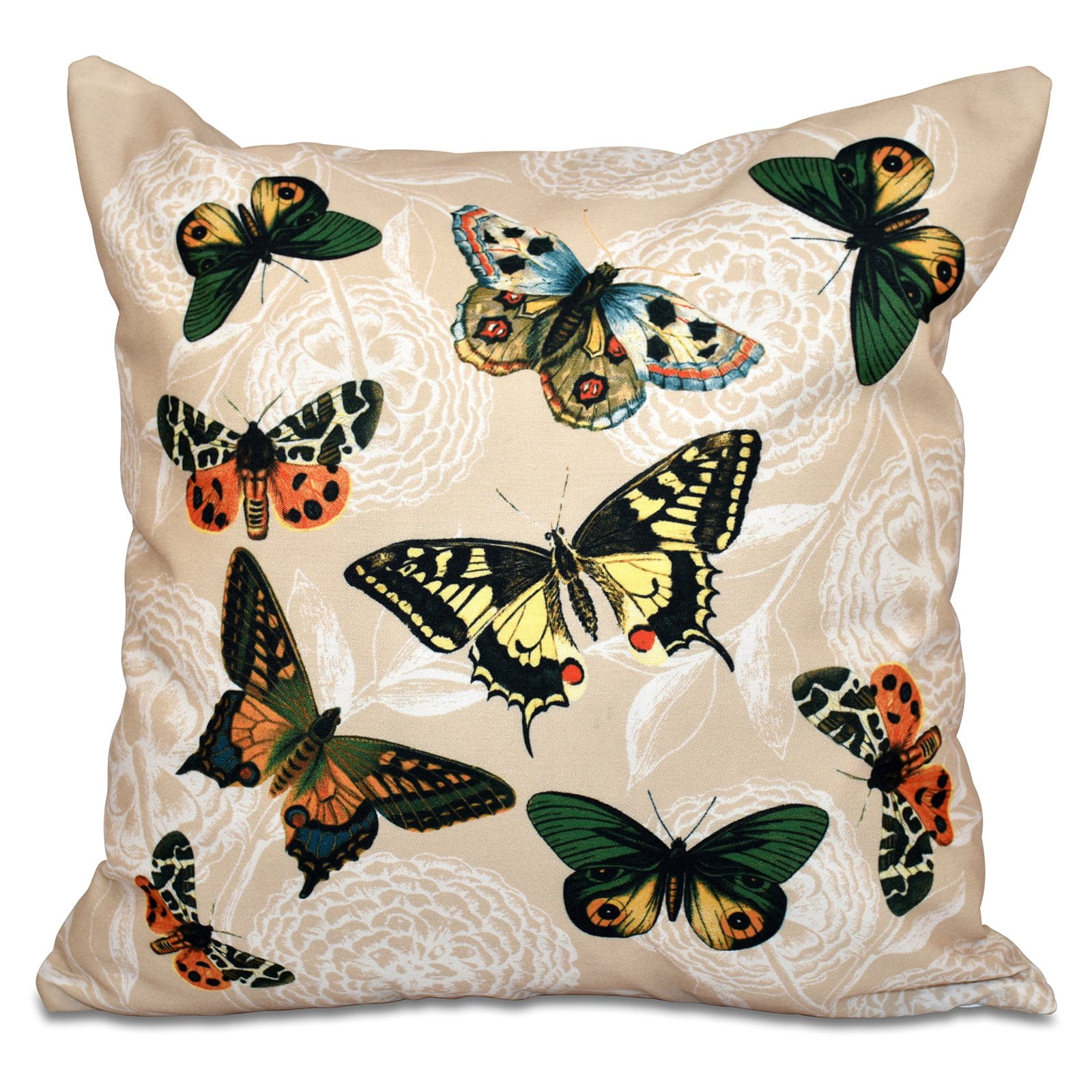 Simply Daisy 16" x 16" Antique Butterflies and Flowers Animal Print Pillow