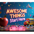 thumbnail image 4 of Colorful School Themed Banner with Apple Books Globe School Bus Awesome Things Start Here Text Party Decorations Backdrop for Classroom Celebrations School Events Photo Props Kids Parties, 4 of 4