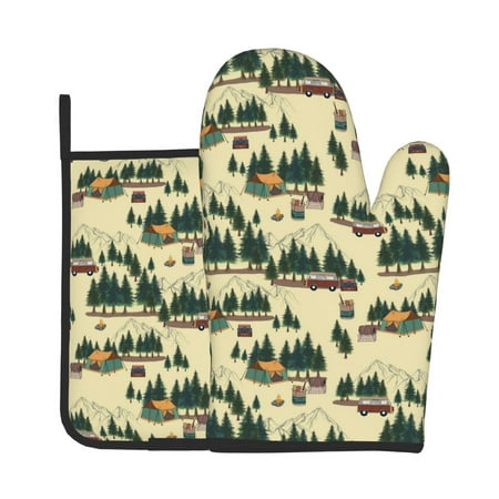 

KLL Camping Caravan 1 Pattern Oven Mitts and Pot Holders 2pcs Sets for Kitchen Oven Mitt Heat Resistant 536°F Oven Gloves for Kitchen Cooking and Baking