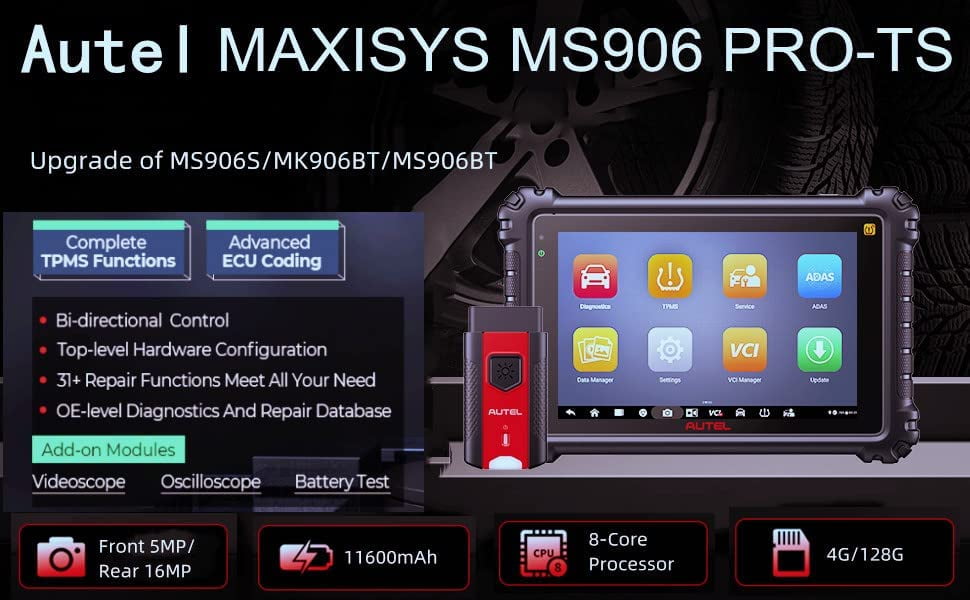 Autel MaxiSYS MS906 Pro-TS OBD2 System Diagnostic Tablet Full TPMS Function Bi Directional Control ECU Coding for BMW for Audi 26 Service Reset BMS Cloud Service Remote Expert Better MS906 MS906BT