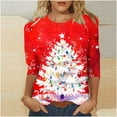 thumbnail image 4 of Christmas Shirts for Women Plus Size 3/4 Length Sleeve Tops Crewneck Loose Xmas Tree Snowflakes Graphic Tee Tshirts (XL, Red 02), 4 of 4