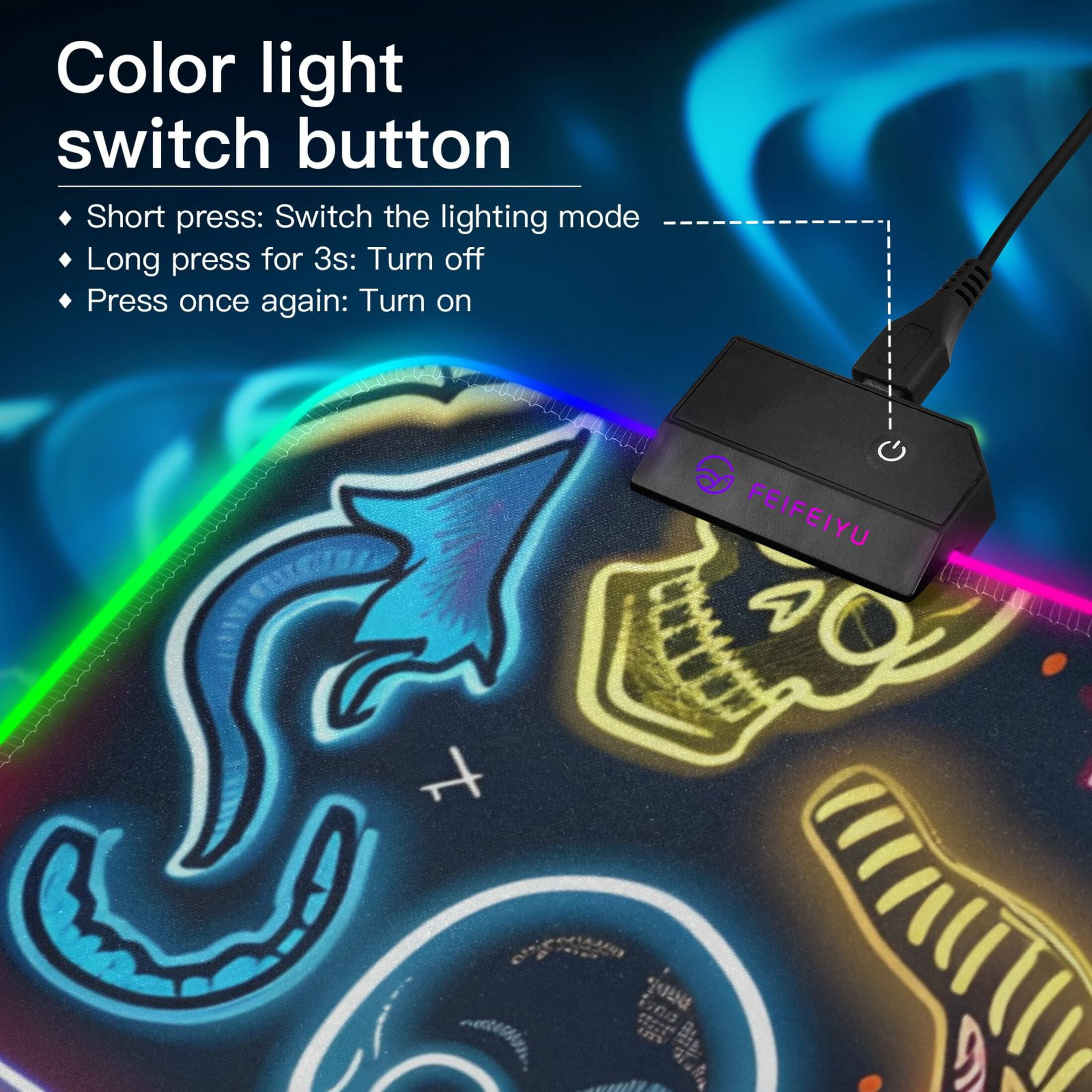 Large RGB Gaming Mouse Pad Led Glowing Mousepad Non-Slip Rubber Base 13 Light Modes 31.5x11.8 Neon Skull Star Sausage
