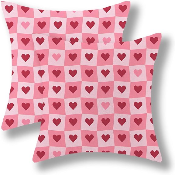 Valentine''s Day Pillow Covers 18x18 Set of 2, Red Hearts Decor Pink Throw Pillows Linen Anniversary Wedding Cushion Case Valentine''s Day Decorations for Home Sofa Couch Outdoor