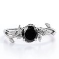 thumbnail image 1 of JeenMata Anillo de Compromiso con Diamante Negro de 0,50 Quilates Creado en Laboratorio de Corte Redondo, con Hojas y Enredaderas, Chapado en Oro Blanco de 18 K sobre Plata, 1 of 6