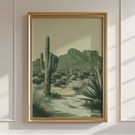 Desert Wall Art Southwestern Mexico Desert Cactus Landscape Decor, Unframed Paper Poster 8x10in