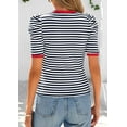 thumbnail image 3 of PRETTYGARDEN Women's Summer Puff Sleeve Tops Casual Ribbed Knit Crop Top Color Block Trendy Crewneck Striped Shirts, 3 of 10