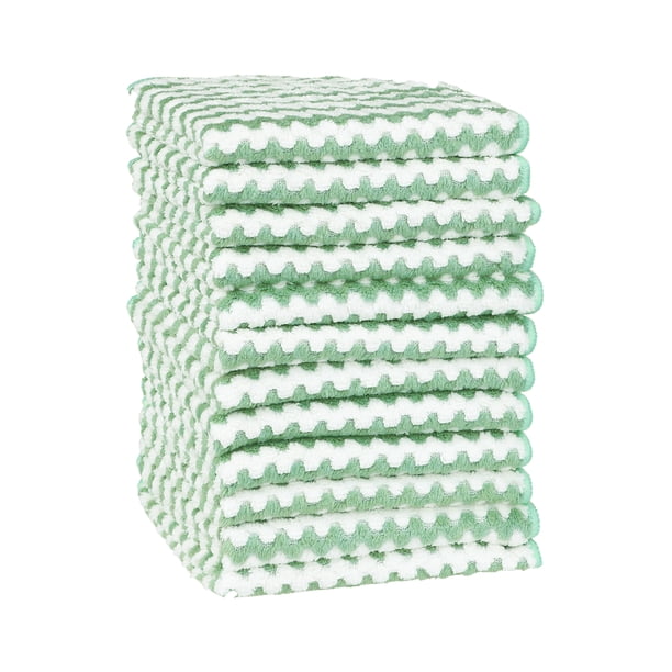 Pa?o de limpieza de microfibra REGALWOVEN, paquete de 12, trapos altamente absorbentes sin pelusa, toallas de limpieza reutilizables y lavables, verde 12" x 12"
