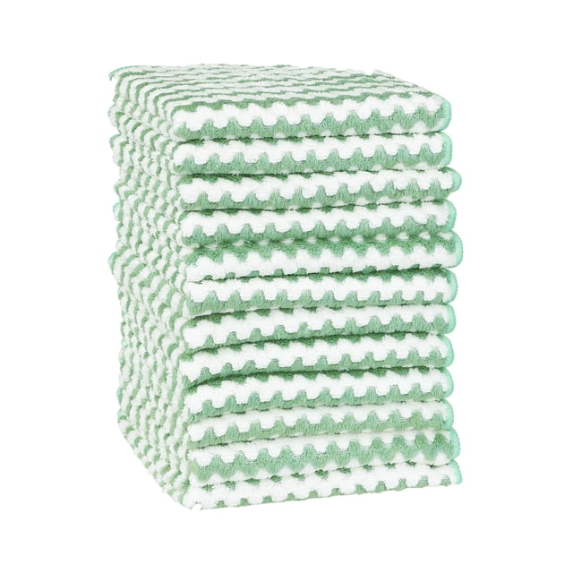 Pa?o de limpieza de microfibra REGALWOVEN, paquete de 12, trapos altamente absorbentes sin pelusa, toallas de limpieza reutilizables y lavables, verde 12" x 12"