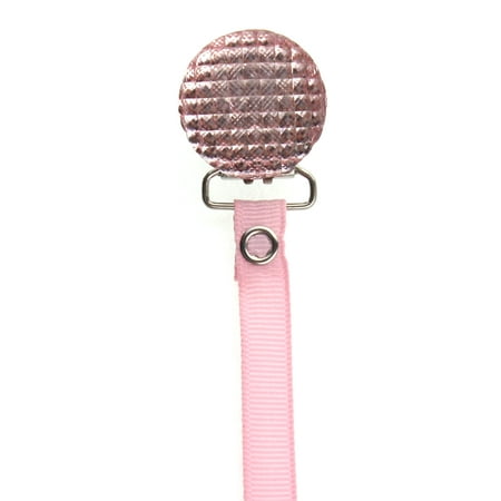Quilted Crystal Pacifier Clip with Solid Ribbon, Pink Shades